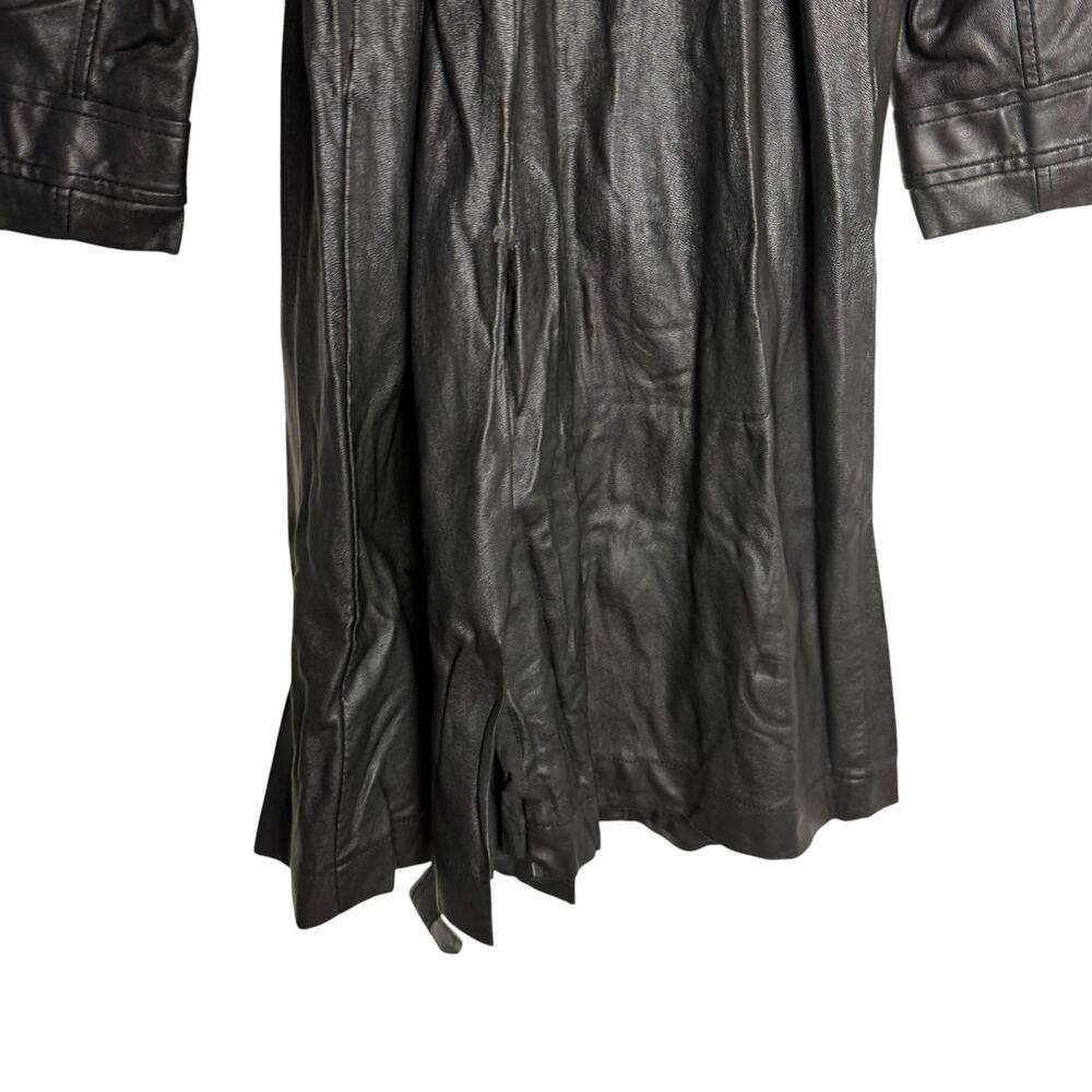 Jason Wu Black Vegan Faux Leather Fringed Tie Waist Long Trench Coat Size XL - Picture 16 of 16